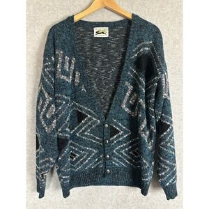 Vintage Le Tigre 90s Geometric Aztec Cardigan Grandpa Sweater Made USA Men's L